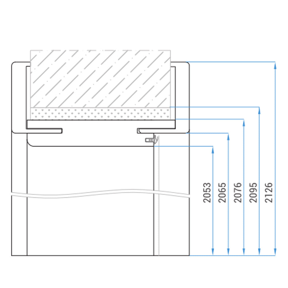Outlet dekor ajtótok függőleges méretábrája 2053, 2065, 2076, 2095 és 2126 mm méretekkel - Homelux, ATDNT7510J