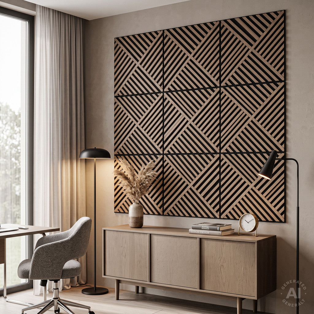 Akustična zidna ploča Deco VIII, obrađena uljem u hrastovoj boji, 60x60x1,8 cm Druga slika proizvoda