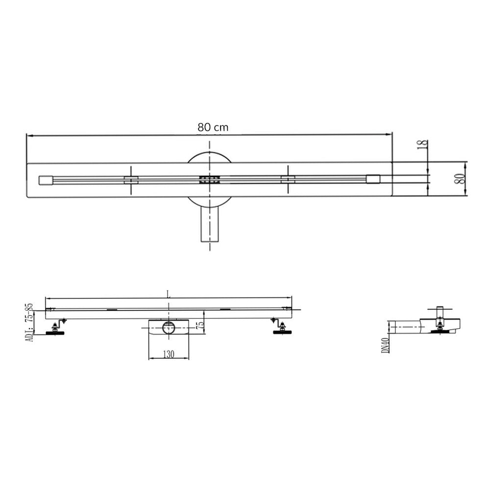 Slim zuhanyfolyóka méretábra 80 cm hosszúsággal - Homelux, L01-80