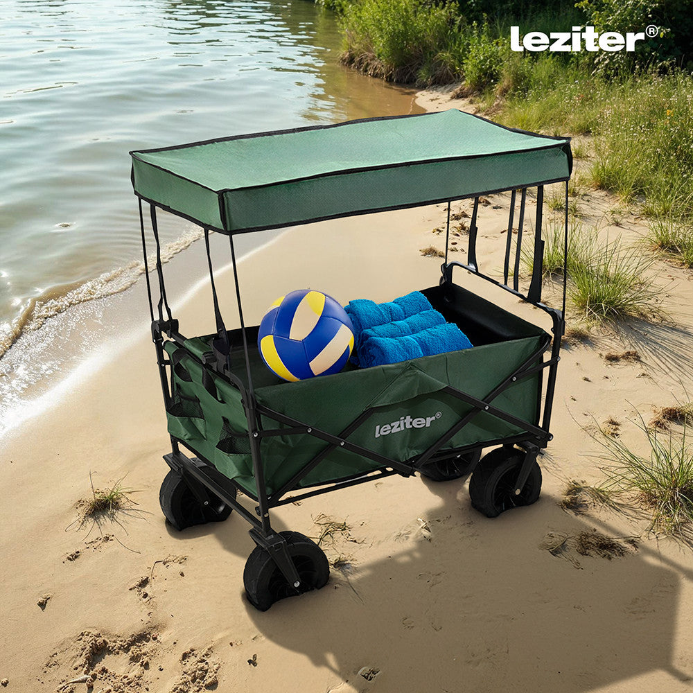 Kerti szállítókocsi árnyékoló tetővel és strandfelszereléssel a parton - Homelux, LSZKT055-GREEN Másodlagos kép