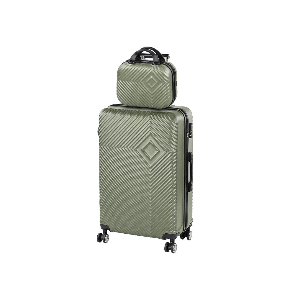 2 részes bőröndszett, olajzöld nagy gurulós bőrönddel és neszesszerrel - Homelux, LTRPBS-V-OG