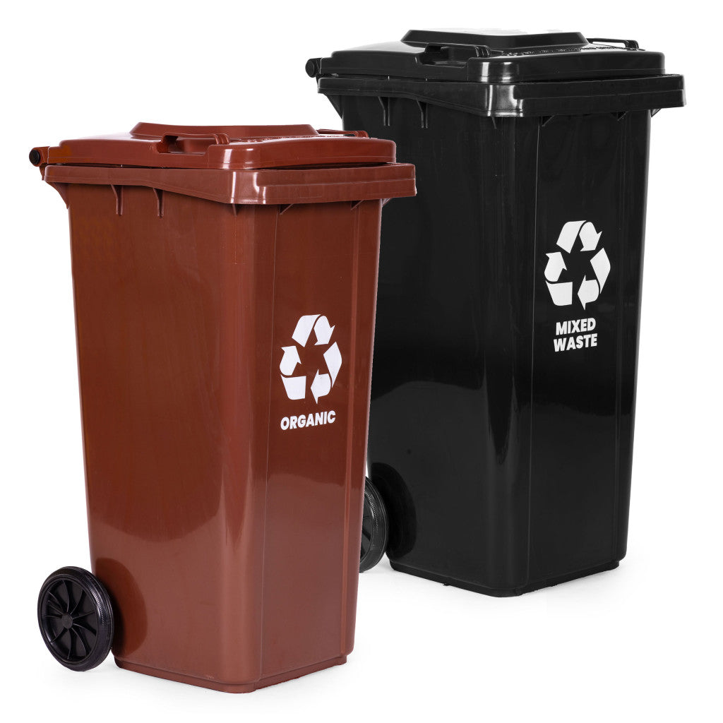 Set kanti za smeće, 2 x 120 litara, crna i smeđa, s gumskim kotačićima Druga slika proizvoda